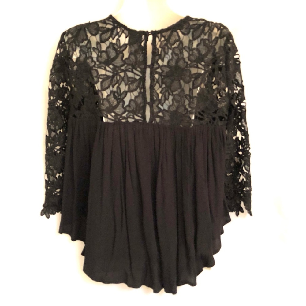 Anthropologie GUEST EDITOR Black Lace Smock Top - Picture 6 of 10